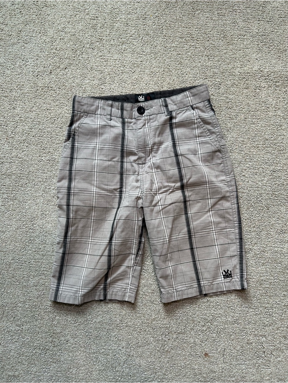 Vintage Micros Shorts Mens Size 12 Gray Plaid Chino Skater Flat Front Casual Y2K